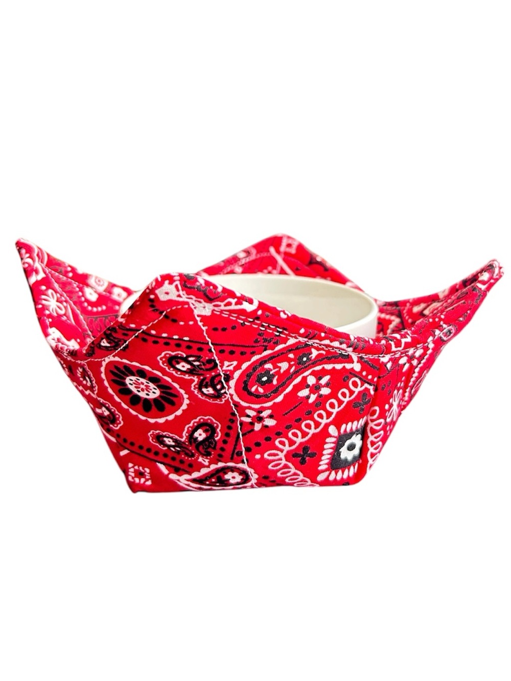 Hand Crafted Red Bandana Microwave Small Bowl Cozy 100% Cotton
